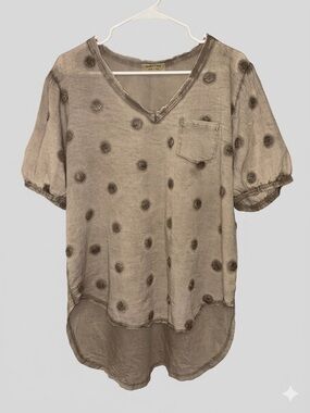 Taupe Polka Dot V-Neck Tunic
